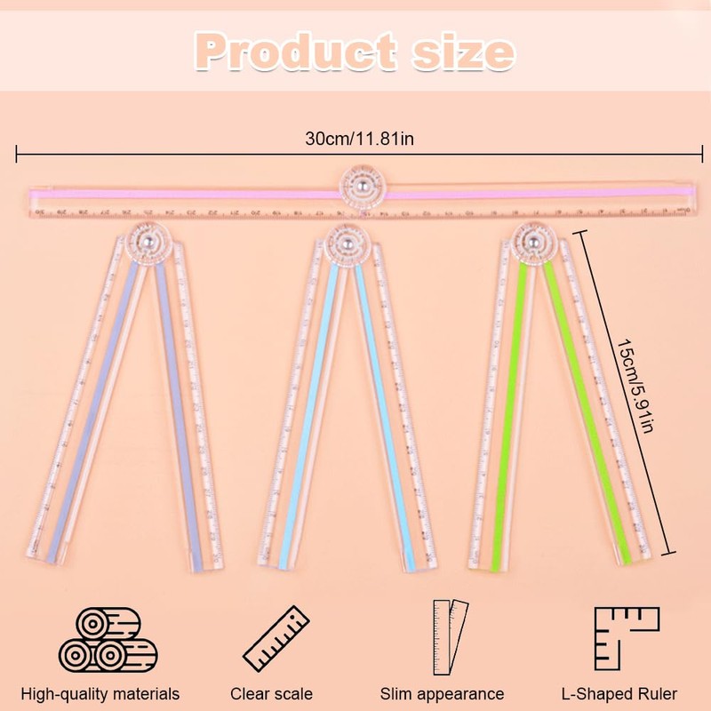 Folding Ruler, 4PCS Foldable Ruler, 30cm Fold Transparent Straight Ruler,