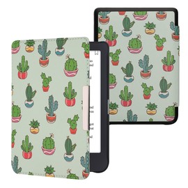 kwmobile Flip Case Compatible with Tolino Shine 3 Case - eReader Case - Small Cacti Light Green Dark Green