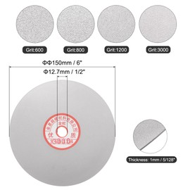 uxcell 4pcs Diamond Sanding Grinding Disc Set, 6-Inch (150mm) Grit 600/800/1200/3000 1/2" Arbor Hole, Flat Lap Wheel Polishing Discs for Gemstone Tile Glass Stone Metal