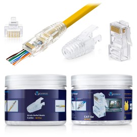 Everest Media Solutions Conectores Pass Through RJ45 Cat5e con Botas de Alivio de Tensión - Paquete de 50/50 | Modular Plug para Cable de Ethernet UTP Sólidos o Trenzados