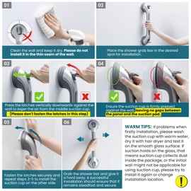 TAILI Shower Grab Bar 2 Pack 16 Inch Suction Grab Bars for Bathtubs & Showers, Heavy Duty Shower Handle Removable Shower Handrails for Elderly and Seniors, No Drilling Waterproof, Silver