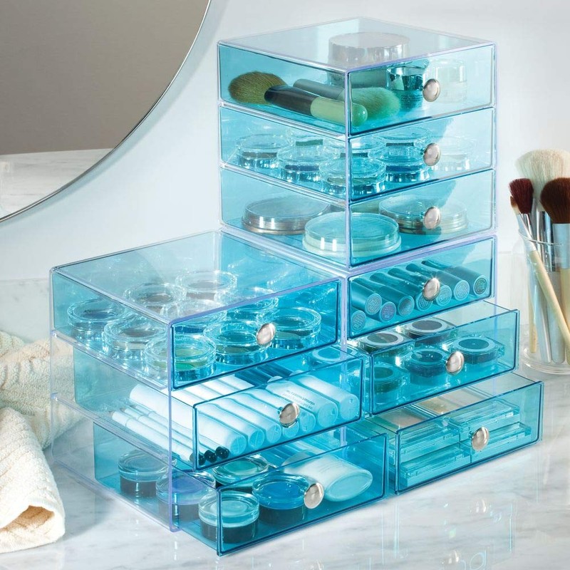 iDesign Drawers Makeup Storage Drawers, Plastic Desktop Drawer Organiser, Aqua