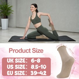 Zuimei Yoga Pilates Grip Socks, 4 Pairs Non Slip Reformer Pilates Socks Women 6-8 Breathable Ruffle Frilly Crew Sock Grippy Sock for Sport,Dance,Ballet,Running