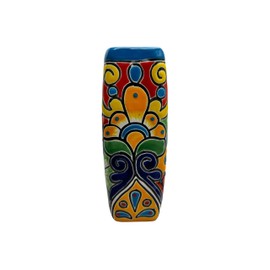 Talavera Planter Pot Square Vase Folk Art Mexican Pottery Handmade Hand Painted Home Decor Indoor Multicolor Outdoor 9.25" (Turquoise Multi)