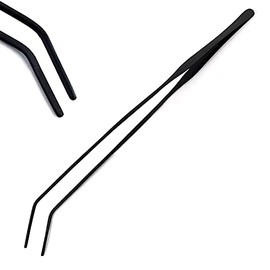 LAJA Imports 38cm/15 Inch Stainless Steel Black Tweezer Curved Tip Tweezer Aquarium Tank Aquatic Plants Tongs Tweezers Tools