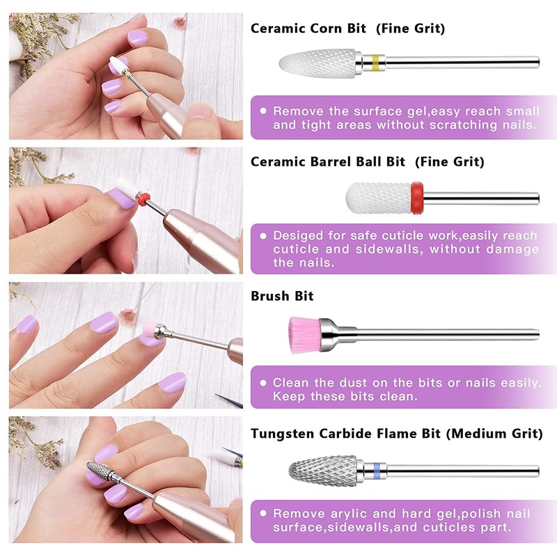 Cuticle Drill Bit, MORGLES Ceramic Nail Drill Bits 10 Pcs
