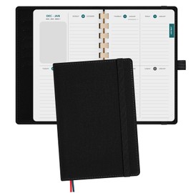 BEZEND Pocket Calendar 2026 Weekly and Monthly (Soft Spiral-4.25" x 6.75") Two Pages per Week Planner Runs Jan to Dec, Pen Holder, Card Slots & Refillable Vegan Leather Softcover - Black