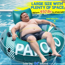 Pool Float Adult, 53" Inflatable River Tube Float, River Tubes for Floating Heavy Duty with Mesh Bottom, Comfortable Backrest & 2 Cup Holders & Durable Grab Handles,450 lbs Weight Capacity