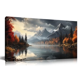 Landscape Wall Art for Living Room Bedroom Home Office Gray Wall Art Mountain Lake Pictures Modern Landscape Large Artwork Framed Canvas Prints 20x40 Inch