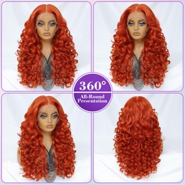 Felek Synthetic Ginger Curly Wig 13x6 Lace Front Wigs for Black Women Loose Wave HD Transparent Lace Frontal Wigs Pre Plucked Orange Long Wear and Go Glueless Wigs 24 inch