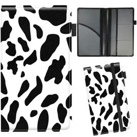 RWUTYTIUL Car Insurance and Registration Card Holder for Women Men, Car Accessories Documents Organizer PU Leather Paperwork Wallet Case for Driver's License Key Information Cards, Cow Print