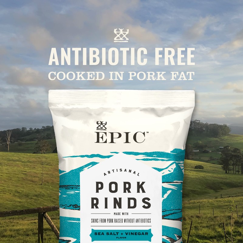 EPIC Sea Salt + Vinegar Oven Baked Pork Rinds, Keto