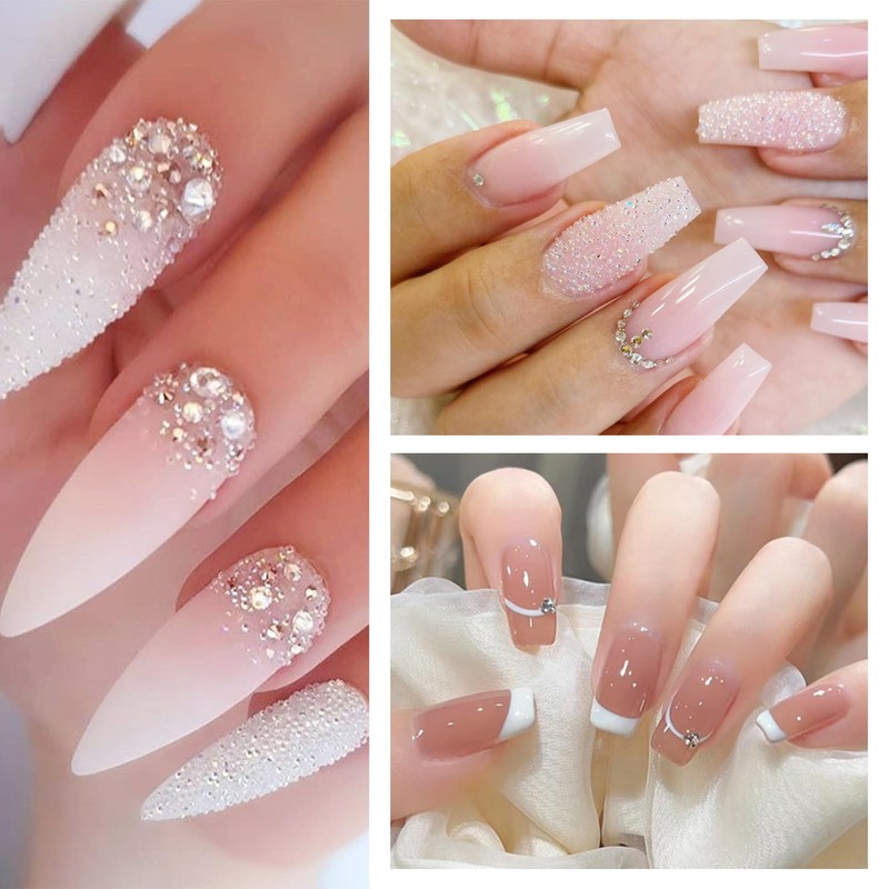 Azushwer 4 Boxes Nail Art Rhinestones, Nail Charms, Pearl Crystals