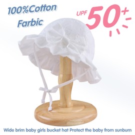 Bow Baby Girls Summer Hat Flower Toddler Girls Sun Hat Cotton Breathable Infant Hat (White Bowknot, 44cm)