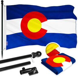 UD_G128 Combo Pack: 5 Ft Tangle Free Aluminum Spinning Flagpole (Black) & Colorado CO State Flag 2.5x4 Ft, ToughWeave Series Emb