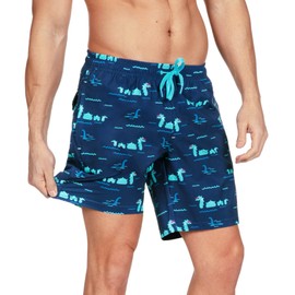 Tipsy Elves Men's Swim Trunks 7'' Inseam 4 Way Stretch Fabric Compression & Mesh Liner Swim Trunks for Men Bathing Suit, Blue Nothin' But Nessy, Large