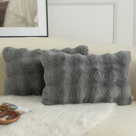 Mandioo Pack of 2 Cushion Covers 30cm x 50cm Decorative Thick Plush Wool Throw Pillow Covers cases for Sofa Bedroom Living Home 12 x 20 Inch Gray