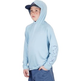 AFTCO Youth Samurai Hood Performance LS Shirt - Airy Blue Heather - L