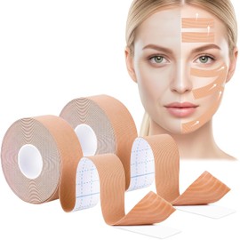 2 Rollos Cinta Antiarrugas para Levantar Cara,Parche Lifting 2.5cm*5m/Rollo Cinta Antiarrugas para Cara que Reduce Arrugas, Papada y Flacidez, Reafirma la Piel, Suave y Elástica para No Irritar la Piel