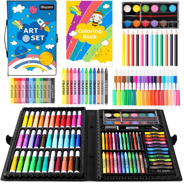 iBayam Art Supplies, 139-Pack Drawing Kit Painting Art Set Art Kits Gifts Box, Arts and Crafts for Kids Girls Boys, with Coloring Book, Crayons, Pastels, Pencils, Watercolor Pens & Cakes