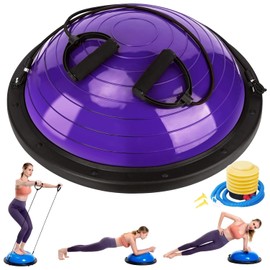 Half Balance Ball Trainer, Half Yoga Exercise Ball with Resistance Bands and Foot Pump, Balance Trainer for Stability Training, Strength Exercise Fitness, Home Gym Workout Equipment