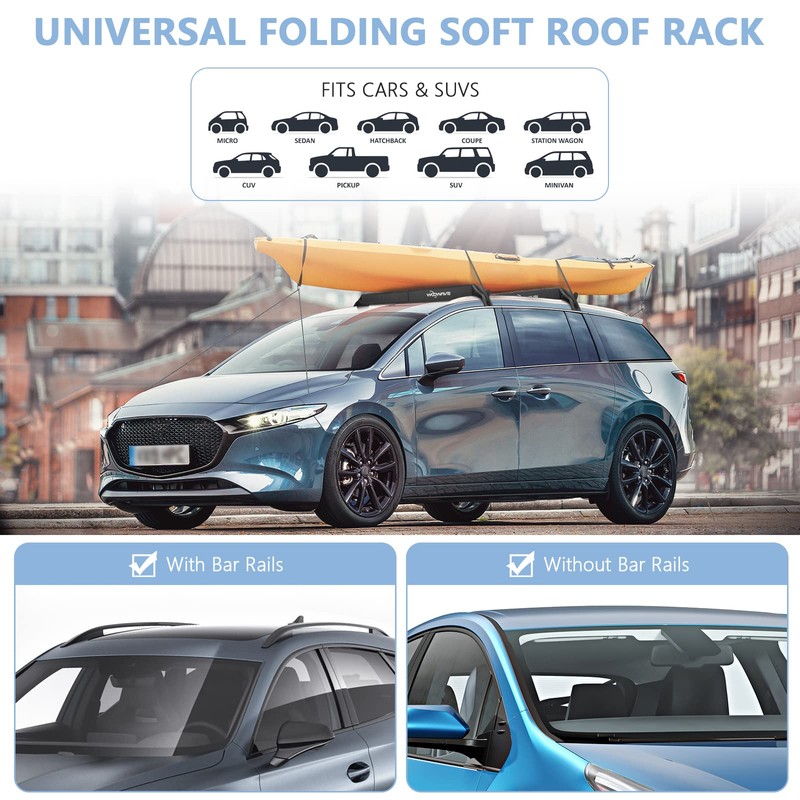 WOOWAVE Folding Kayak Soft Roof Rack Pads Universal Kayak Carrier
