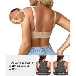 SHAPERX Women's Deep V Everyday Bras Wireless Comfort No Underwire Bralettes Soft Push Up Bra Regular and Plus Size, SZ8051-Beige-2XL
