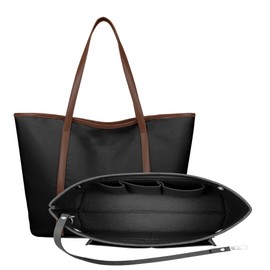 HyFanStr Bag Organiser, Felt Bag in Bag Organiser, Inner Pockets, Handbag Organiser for Handbag with Handles and Key Chain, Bag Organiser, Black