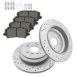 Fraxle Rear Drilled & Slotted Disc Brake Rotors and Ceramic Brake Pads kit for 2016-2021 Honda Pilot, 2017-2020 Ridgeline, Passport
