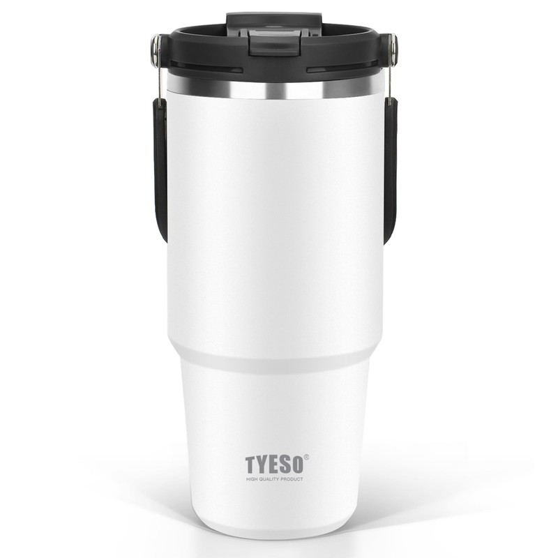 TYESO Tumbler with Straw, 1050ml Coffee Thermos, Vacuum Insulated Handle