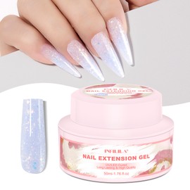 NXJ INFILILA Poly Nail Gel Builder Gel for Nails, 50ml Blue Glitter Poly Nail Gel Colors, Hema-Free Nail Extension Nail Enhancement Gel Professional Salon UV/LED Nail Lamp Required