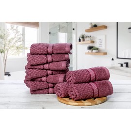Ample Decor Grape Purple Wash Cloth Set of 10 100% Cotton - Quick Dry, Highly Absorbent, Popcorn Textured - Mulaayam Collection - 12 X 12 Inch