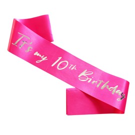 10th Birthday Sash for Girls, Birthday Girl Sash for Kids 10, Hot Pink Satin Soft Sash with Silver Foil Letter It's My 6th Birthday Decorations Gifts Party Favor Supplies