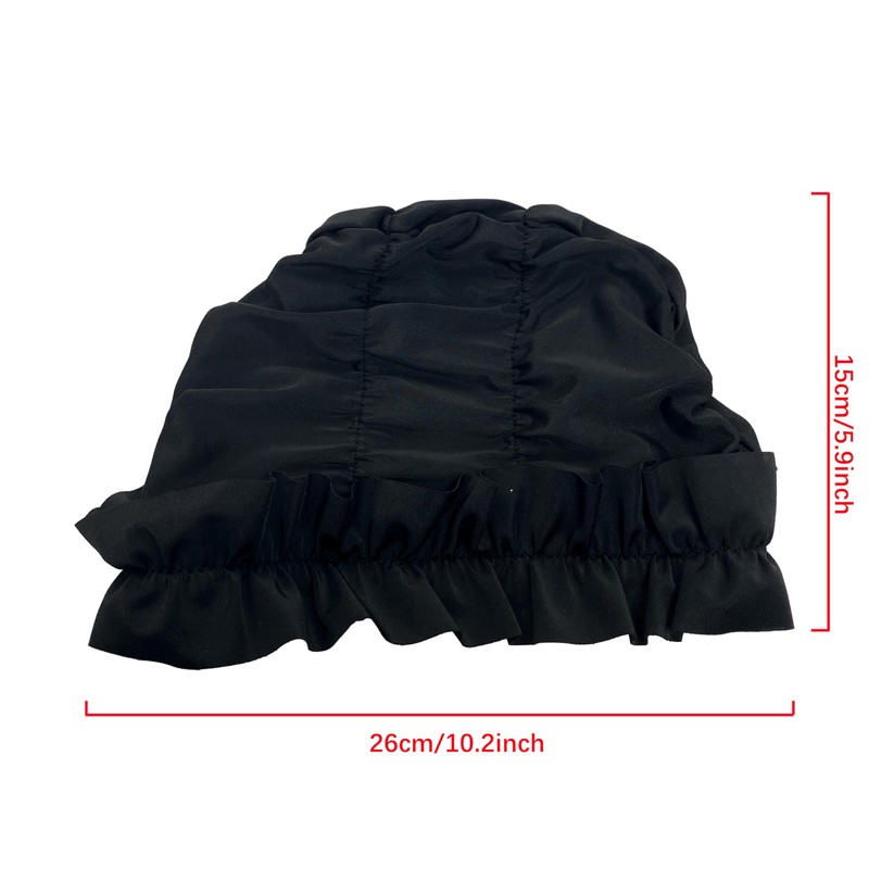 aoozleny Swimming Cap Quick Drying Ruffled Edge Black Swimming Cap