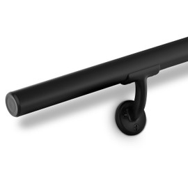 Meranti Aluminum Handrail for Indoor or Outdoor Steps and Stairs – Hand Rails for Elderly – DIY Complete Stair Railing Kit (AHR, Black Textured, 8' Length)