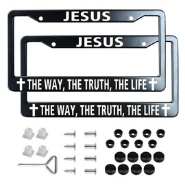 2Pcs Jesus The Way The Truth The Life Aluminum Alloy License Plate Holder for Christian, Jesus/God License Plate Frames with Screw Caps