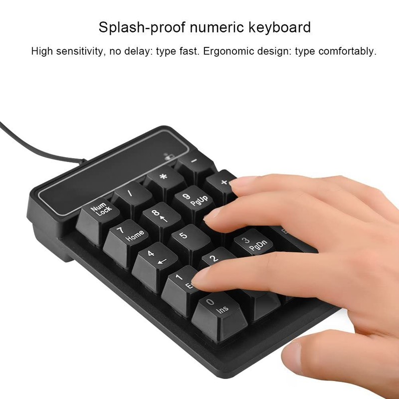 Bewinner Wired Numeric Keypad, 19 Keys Portable Slim Splashproof Waterproof