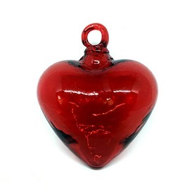 Mexican Blown Glass Red Hanging Hearts Medium (Set of 6)