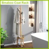 BMOSU Coat Rack freestanding Stand with 2 Shelves Bamboo Wooden