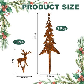 LPAMABA Set of 6 Rust Christmas Tree with Garden Stake - Deer Decorative Christmas Tree Lilienburg Reindeer Christmas Decoration Elk and Fir for Inserting Made of Patina Tree Stake Rust Stake Garden