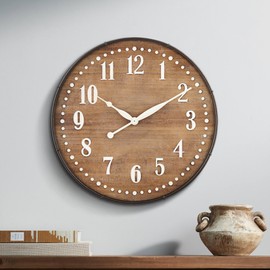 Dahlia Studios Sweetwater 23 3/4" Round Matte Wood Grain Brown Wall Clock