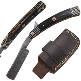 Old Ram Damascus Steel Straight Razor Cut Throat Barber Shaving Razor Horn Handle