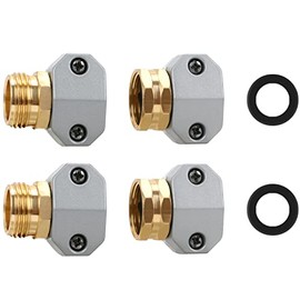 STYDDI Garden Hose Repair Connector Fitting, Aluminum Mender Female and Male Hose End Connector with Zinc Clamp, Fit 5/8-Inch and 3/4-Inch Garden Hose, 2 Sets