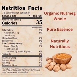 Spicy Organic Premium Nutmeg 8 oz (227g) | Whole Nutmeg (Jaiphal/Nuez Moscada) | USDA Organic, Gluten Free, Non-GMO, 100% Natural | Ideal for Coffee, Tea, Curries, Sauces & Baking