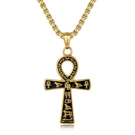 SILBAZ Ankh Cross Necklace for Men Gold Plated Cross Pendant Egyptian Ankh Cross Necklace Religious Jewelry Gifts for Father Son