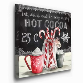 Renditions Gallery Eat,Drink and be very Merry Wall Art, Christmas & Winter Artwork, Hot Cocoa, Red Candy Canes, Premium Gallery Wrapped Canvas Decor, Ready to Hang, 16 in H x 16 in W, Made in America
