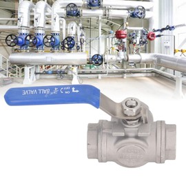 3 Way Ball Valve, L Type Ball Valve 3/4 Inch Female Thread 304 Stainless Steel 3 Way L-Type Ball Valve for Water, Oil and Gas