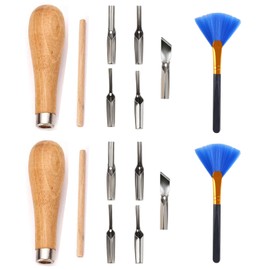GIONAR 2 Set Lino Cutting Tools, Lino Cutting Printing Tool Kit, with 2 Cleaning Brushes, Linoleum Cutter Tools, for Printmaking Engraving, Sculpture Tools, Clay Sculpture, Handicrafts Engraving