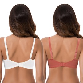 Curve Muse Women's Lightly Padded Underwired Embroidery Lace Bra Pack of 2, Buttermilk, Mecca Orange (Pack of 2)