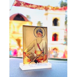 Generic Baba Deep Singh Ji Gold Plated Car Dashboard Figurine Model Punjabi Sikhism Car Hanging Accessory Sikh Guru Table Top Photo Frame 8 CM Long Sikh Guru Table Picture, Small, Golden